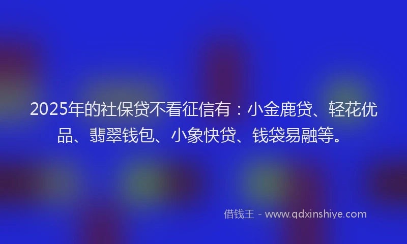 2025年的社保贷不看征信有：小金鹿贷、轻花优品、翡翠钱包、小象快贷、钱袋易融等。
