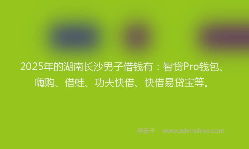 2025年的湖南长沙男子借钱有：智贷Pro钱包、嗨购、借蛙、功夫快借、快借易贷宝等。