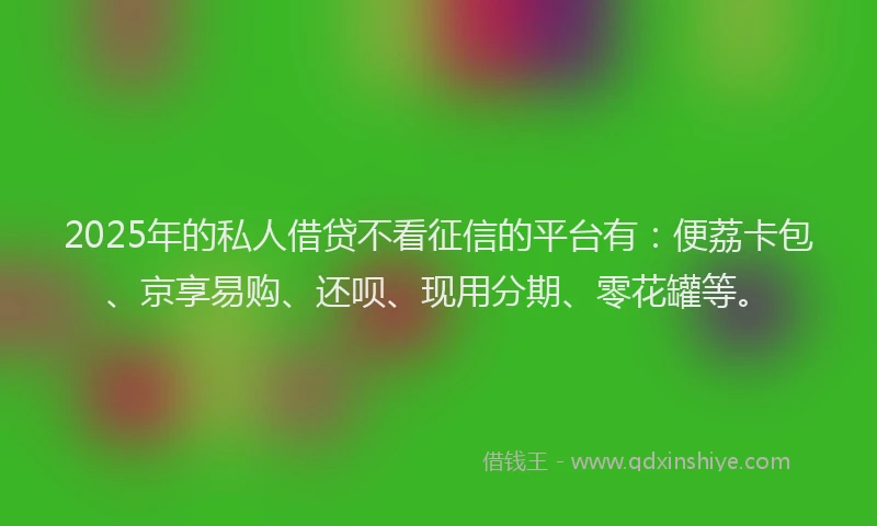 2025年的私人借贷不看征信的平台有：便荔卡包、京享易购、还呗、现用分期、零花罐等。