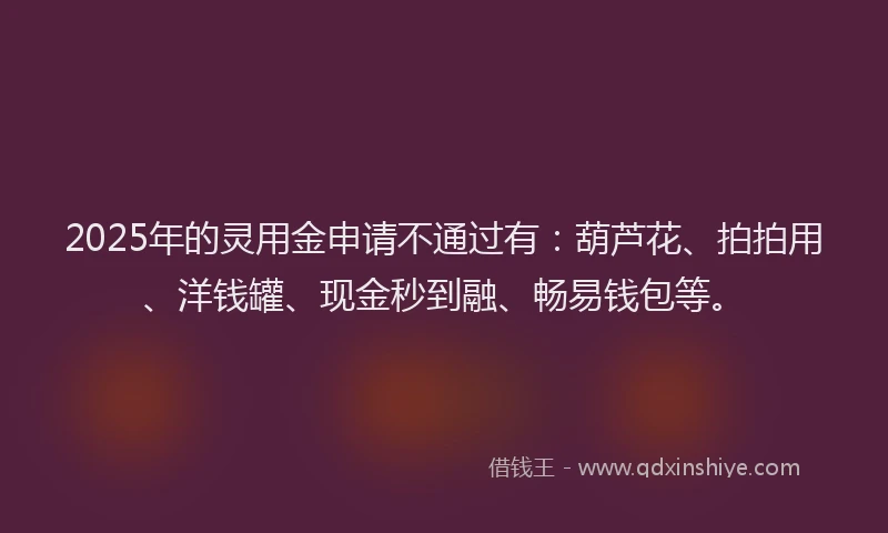 2025年的灵用金申请不通过有：葫芦花、拍拍用、洋钱罐、现金秒到融、畅易钱包等。