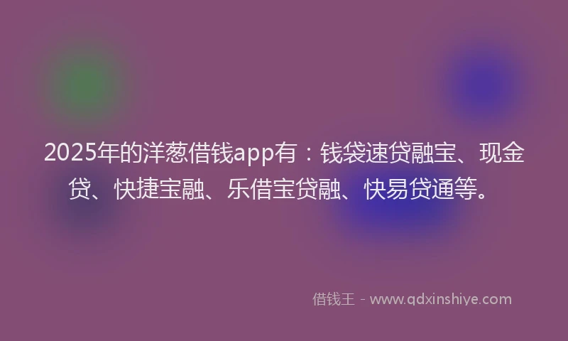 2025年的洋葱借钱app有：钱袋速贷融宝、现金贷、快捷宝融、乐借宝贷融、快易贷通等。