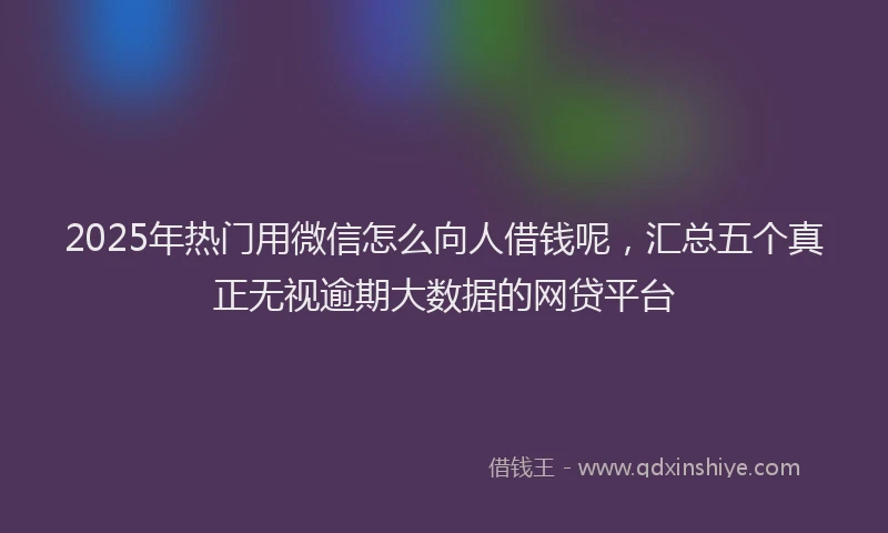 2025年热门用微信怎么向人借钱呢，汇总五个真正无视逾期大数据的网贷平台