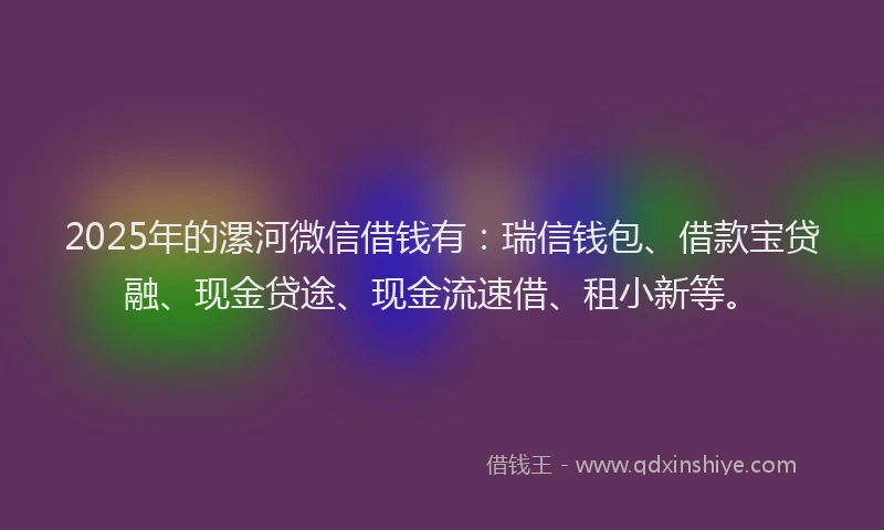 2025年的漯河微信借钱有：瑞信钱包、借款宝贷融、现金贷途、现金流速借、租小新等。