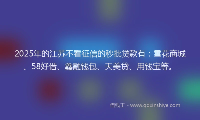 2025年的江苏不看征信的秒批贷款有：雪花商城、58好借、鑫融钱包、天美贷、用钱宝等。
