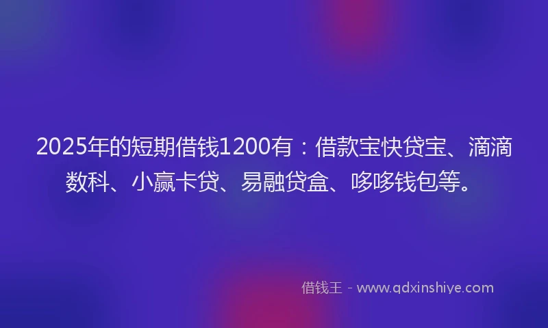 2025年的短期借钱1200有：借款宝快贷宝、滴滴数科、小赢卡贷、易融贷盒、哆哆钱包等。