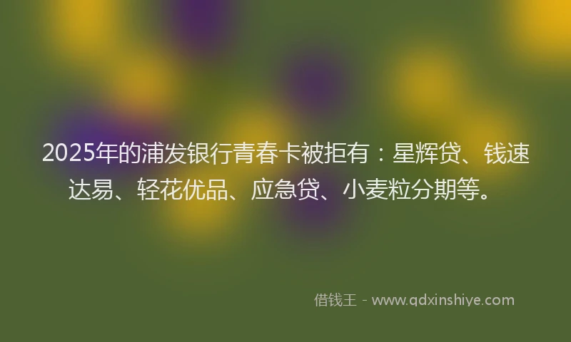 2025年的浦发银行青春卡被拒有：星辉贷、钱速达易、轻花优品、应急贷、小麦粒分期等。