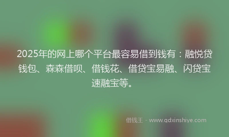 2025年的网上哪个平台最容易借到钱有：融悦贷钱包、森森借呗、借钱花、借贷宝易融、闪贷宝速融宝等。