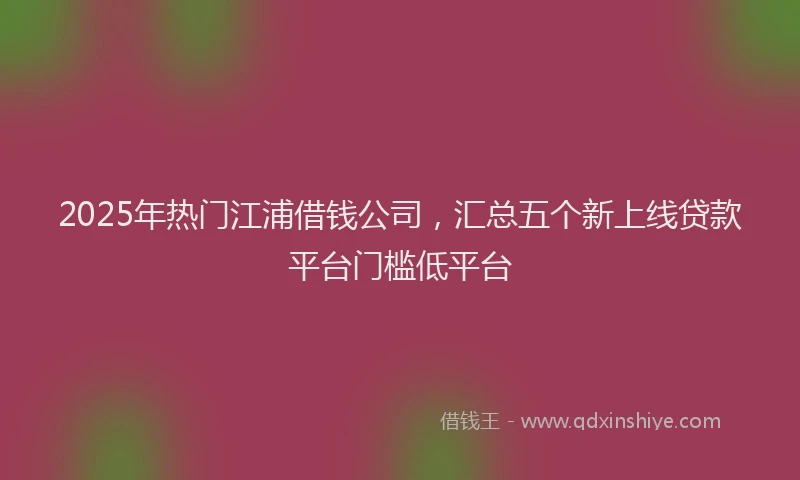 2025年热门江浦借钱公司，汇总五个新上线贷款平台门槛低平台
