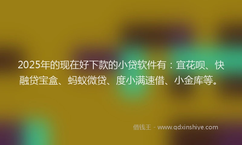 2025年的现在好下款的小贷软件有：宜花呗、快融贷宝盒、蚂蚁微贷、度小满速借、小金库等。