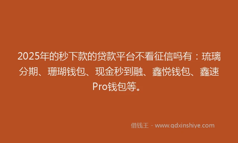 2025年的秒下款的贷款平台不看征信吗有：琉璃分期、珊瑚钱包、现金秒到融、鑫悦钱包、鑫速Pro钱包等。