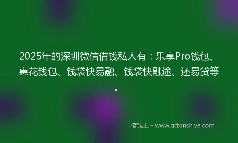2025年的深圳微信借钱私人有：乐享Pro钱包、惠花钱包、钱袋快易融、钱袋快融途、还易贷等。
