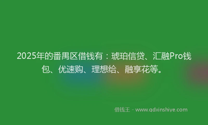2025年的番禺区借钱有：琥珀信贷、汇融Pro钱包、优速购、理想给、融享花等。