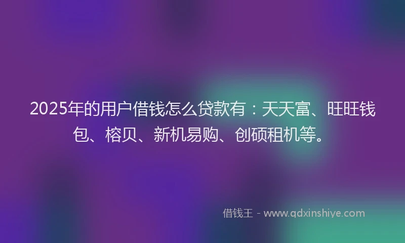 2025年的用户借钱怎么贷款有：天天富、旺旺钱包、榕贝、新机易购、创硕租机等。
