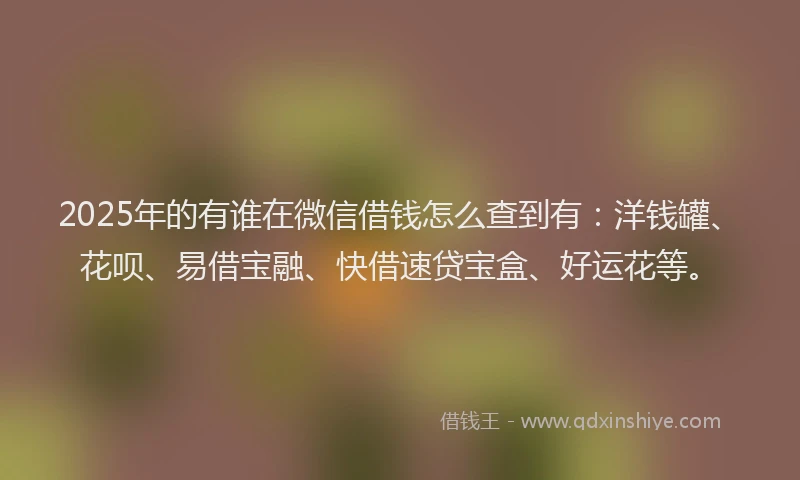 2025年的有谁在微信借钱怎么查到有：洋钱罐、花呗、易借宝融、快借速贷宝盒、好运花等。