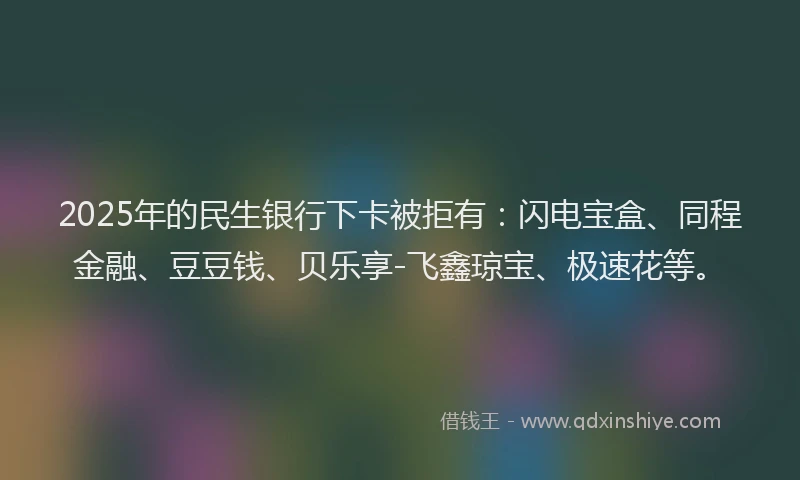 2025年的民生银行下卡被拒有：闪电宝盒、同程金融、豆豆钱、贝乐享-飞鑫琼宝、极速花等。