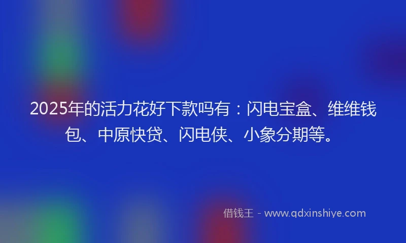 2025年的活力花好下款吗有：闪电宝盒、维维钱包、中原快贷、闪电侠、小象分期等。