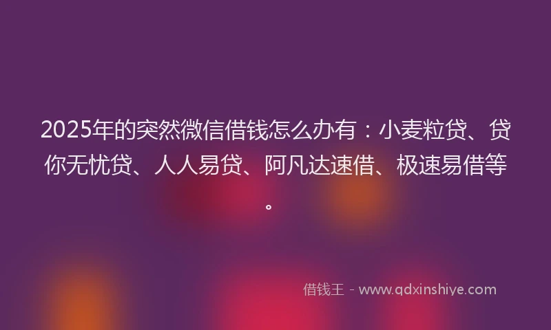 2025年的突然微信借钱怎么办有：小麦粒贷、贷你无忧贷、人人易贷、阿凡达速借、极速易借等。