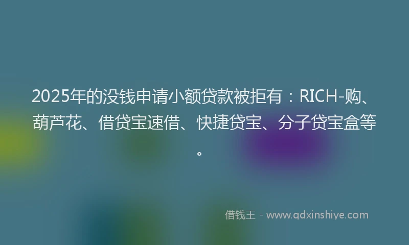 2025年的没钱申请小额贷款被拒有：RICH-购、葫芦花、借贷宝速借、快捷贷宝、分子贷宝盒等。