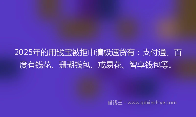 2025年的用钱宝被拒申请极速贷有：支付通、百度有钱花、珊瑚钱包、戒易花、智享钱包等。