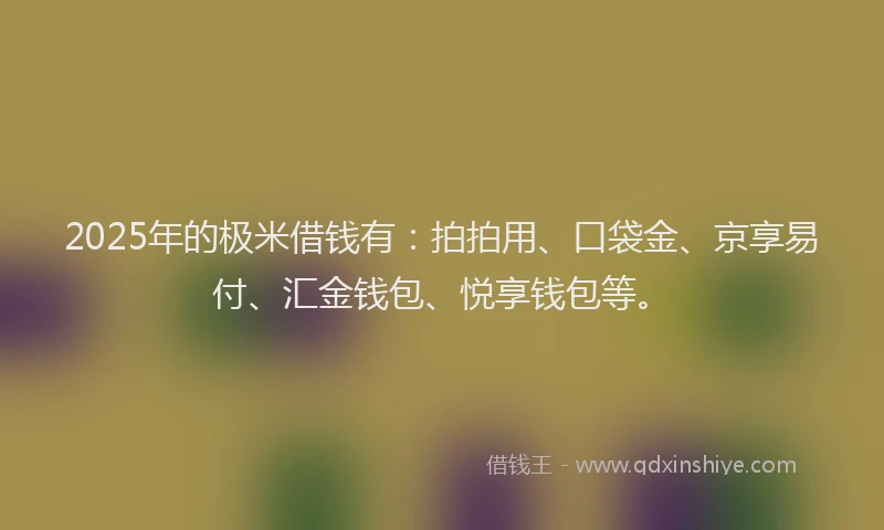 2025年的极米借钱有：拍拍用、口袋金、京享易付、汇金钱包、悦享钱包等。