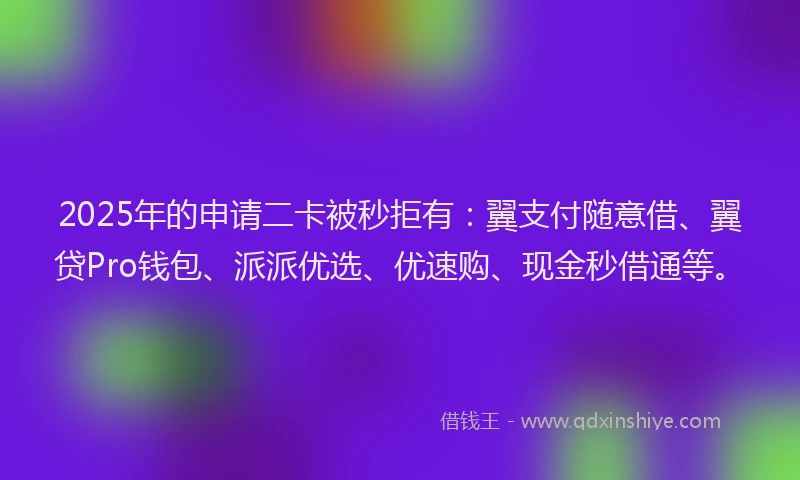 2025年的申请二卡被秒拒有：翼支付随意借、翼贷Pro钱包、派派优选、优速购、现金秒借通等。
