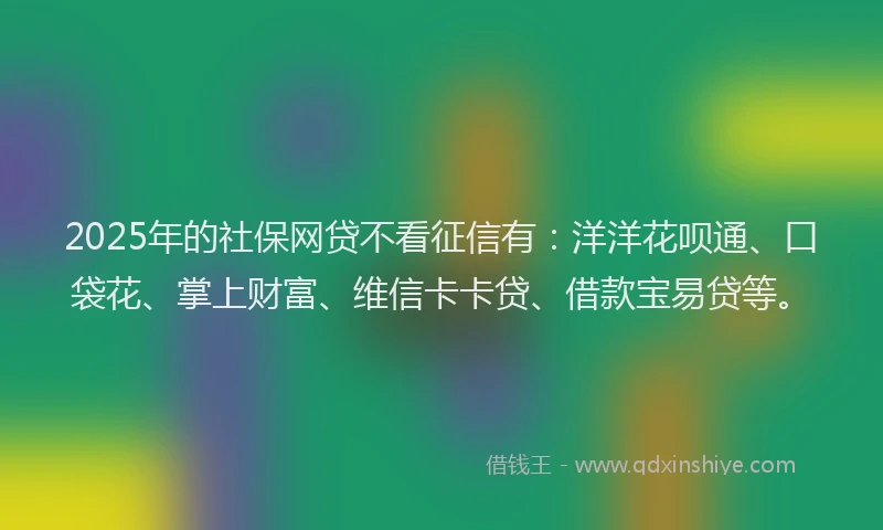 2025年的社保网贷不看征信有：洋洋花呗通、口袋花、掌上财富、维信卡卡贷、借款宝易贷等。