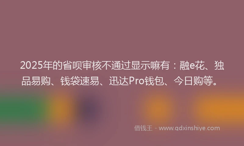2025年的省呗审核不通过显示嘛有：融e花、独品易购、钱袋速易、迅达Pro钱包、今日购等。