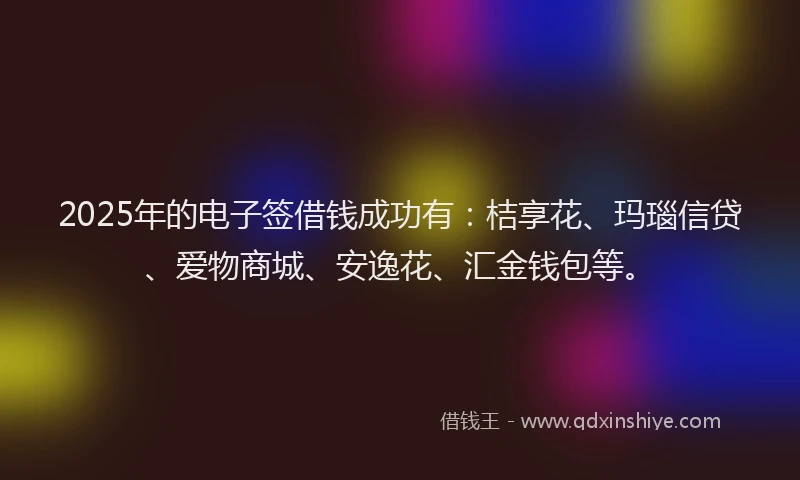 2025年的电子签借钱成功有：桔享花、玛瑙信贷、爱物商城、安逸花、汇金钱包等。