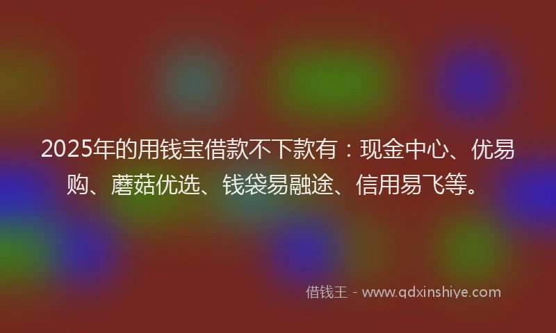 2025年的用钱宝借款不下款有：现金中心、优易购、蘑菇优选、钱袋易融途、信用易飞等。