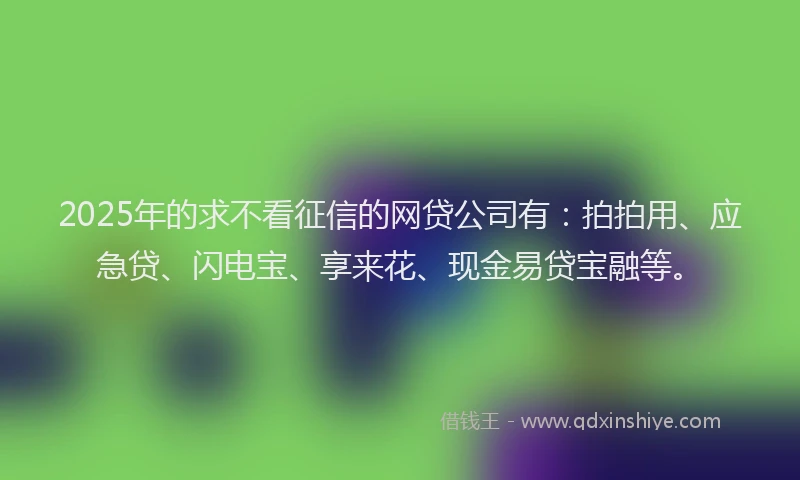 2025年的求不看征信的网贷公司有：拍拍用、应急贷、闪电宝、享来花、现金易贷宝融等。