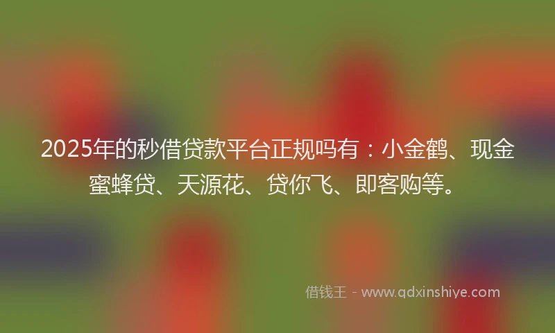 2025年的秒借贷款平台正规吗有：小金鹤、现金蜜蜂贷、天源花、贷你飞、即客购等。