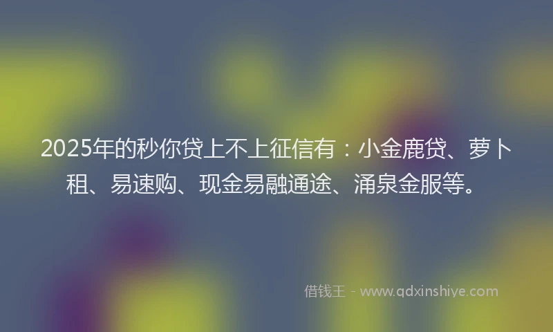 2025年的秒你贷上不上征信有：小金鹿贷、萝卜租、易速购、现金易融通途、涌泉金服等。