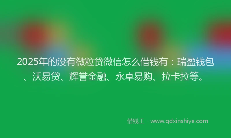 2025年的没有微粒贷微信怎么借钱有：瑞盈钱包、沃易贷、辉誉金融、永卓易购、拉卡拉等。