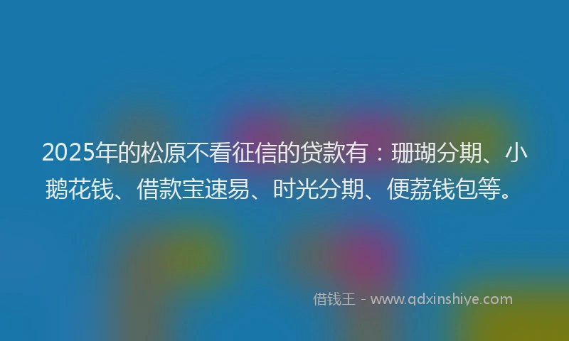 2025年的松原不看征信的贷款有：珊瑚分期、小鹅花钱、借款宝速易、时光分期、便荔钱包等。