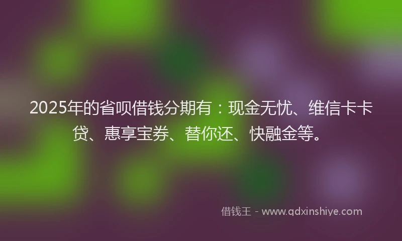 2025年的省呗借钱分期有：现金无忧、维信卡卡贷、惠享宝券、替你还、快融金等。
