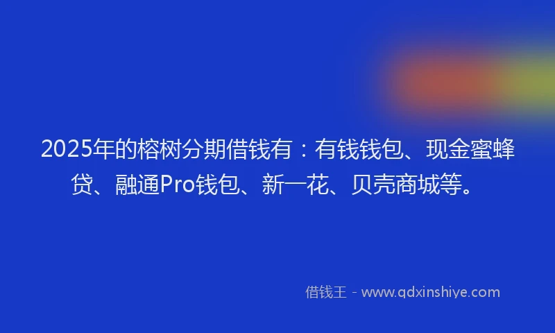 2025年的榕树分期借钱有：有钱钱包、现金蜜蜂贷、融通Pro钱包、新一花、贝壳商城等。