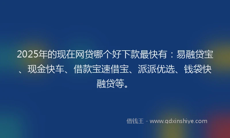 2025年的现在网贷哪个好下款最快有：易融贷宝、现金快车、借款宝速借宝、派派优选、钱袋快融贷等。