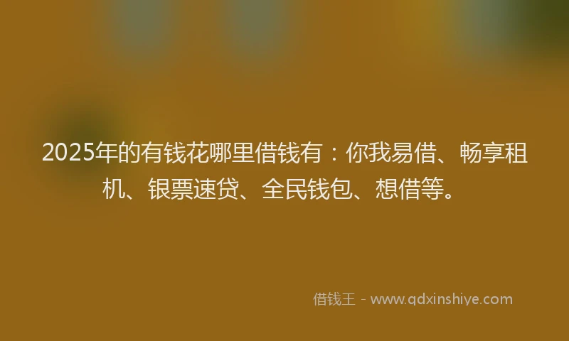 2025年的有钱花哪里借钱有：你我易借、畅享租机、银票速贷、全民钱包、想借等。