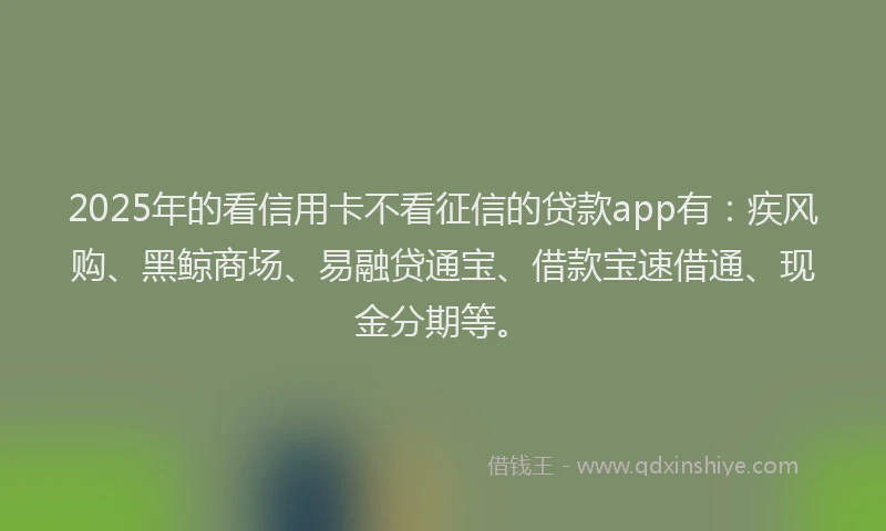 2025年的看信用卡不看征信的贷款app有：疾风购、黑鲸商场、易融贷通宝、借款宝速借通、现金分期等。