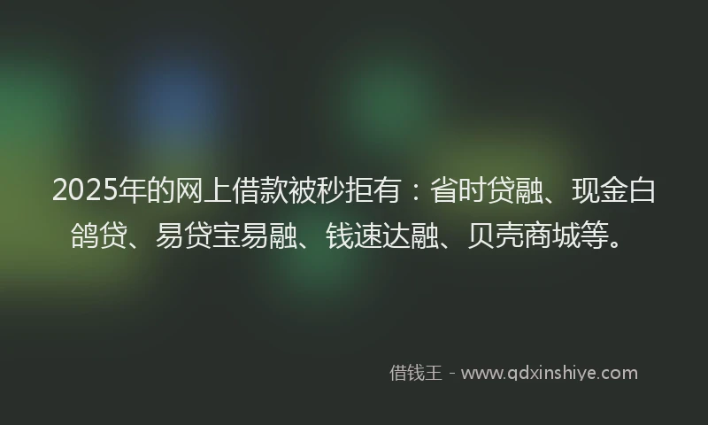 2025年的网上借款被秒拒有：省时贷融、现金白鸽贷、易贷宝易融、钱速达融、贝壳商城等。