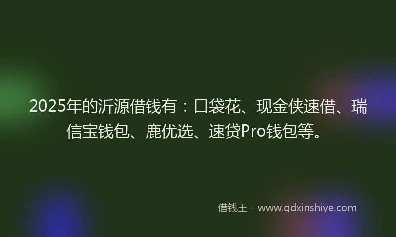 2025年的沂源借钱有：口袋花、现金侠速借、瑞信宝钱包、鹿优选、速贷Pro钱包等。