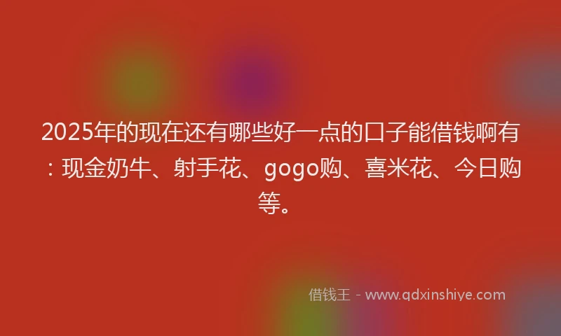 2025年的现在还有哪些好一点的口子能借钱啊有：现金奶牛、射手花、gogo购、喜米花、今日购等。