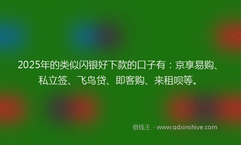 2025年的类似闪银好下款的口子有：京享易购、私立签、飞鸟贷、即客购、来租呗等。