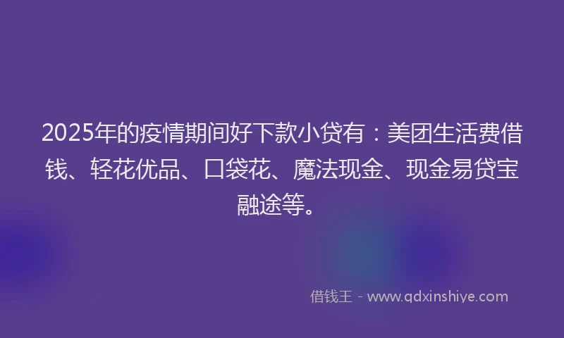 2025年的疫情期间好下款小贷有：美团生活费借钱、轻花优品、口袋花、魔法现金、现金易贷宝融途等。