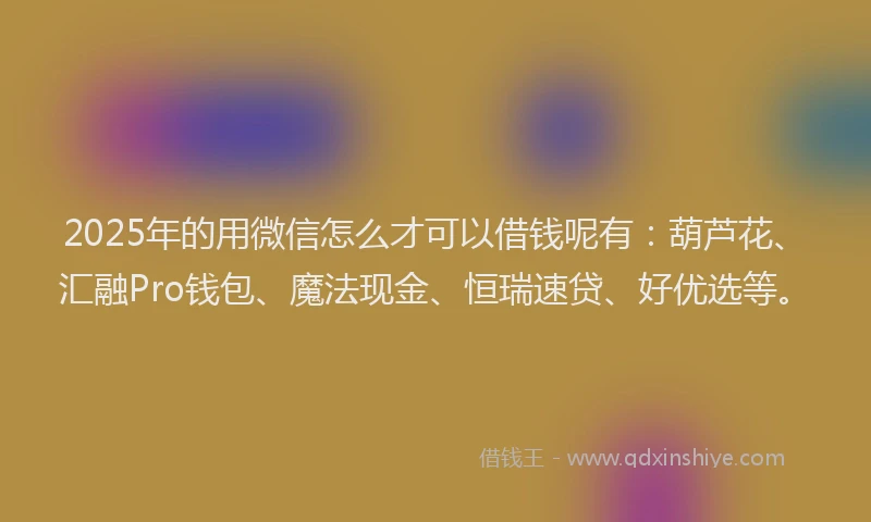 2025年的用微信怎么才可以借钱呢有：葫芦花、汇融Pro钱包、魔法现金、恒瑞速贷、好优选等。