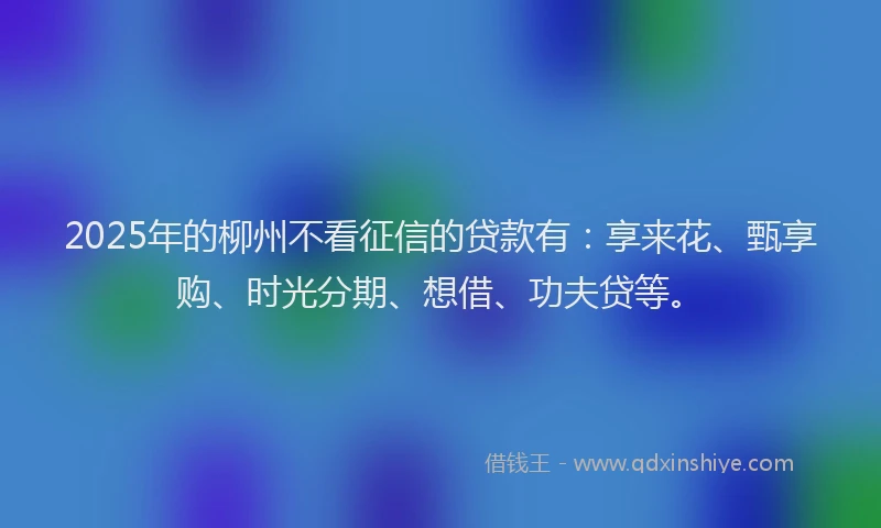 2025年的柳州不看征信的贷款有：享来花、甄享购、时光分期、想借、功夫贷等。