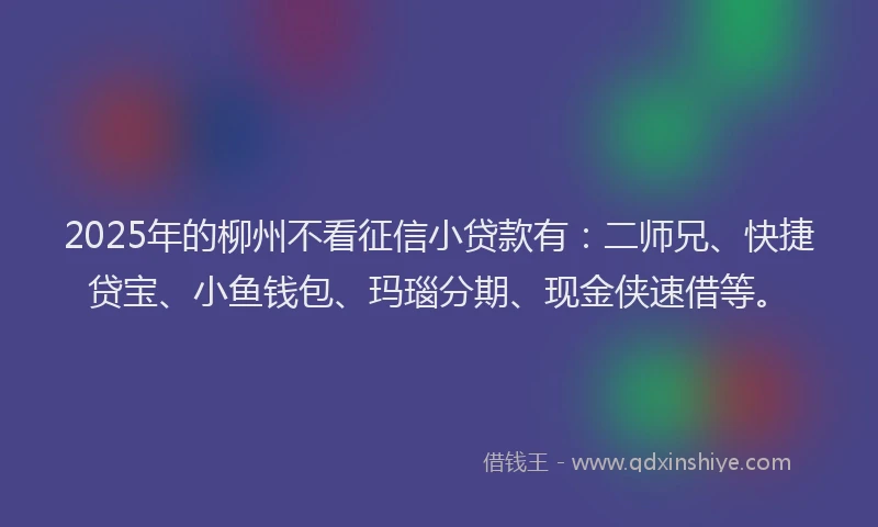 2025年的柳州不看征信小贷款有：二师兄、快捷贷宝、小鱼钱包、玛瑙分期、现金侠速借等。