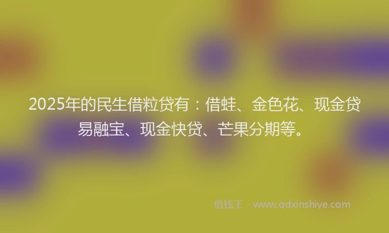 2025年的民生借粒贷有：借蛙、金色花、现金贷易融宝、现金快贷、芒果分期等。