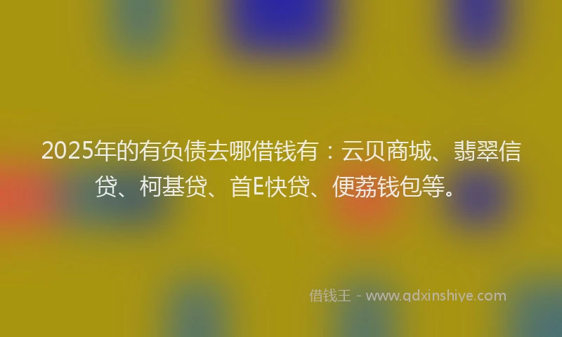 2025年的有负债去哪借钱有：云贝商城、翡翠信贷、柯基贷、首E快贷、便荔钱包等。