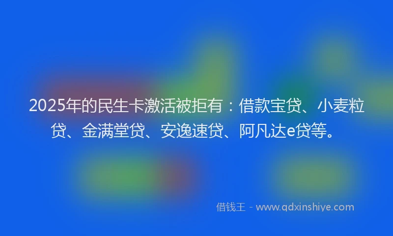 2025年的民生卡激活被拒有：借款宝贷、小麦粒贷、金满堂贷、安逸速贷、阿凡达e贷等。